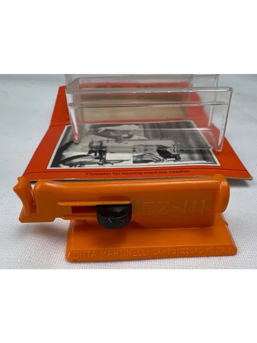 EZ-IN Sewing Machine Needle Threader Ditta Martinelli Orange Plastic Vtg Italy
